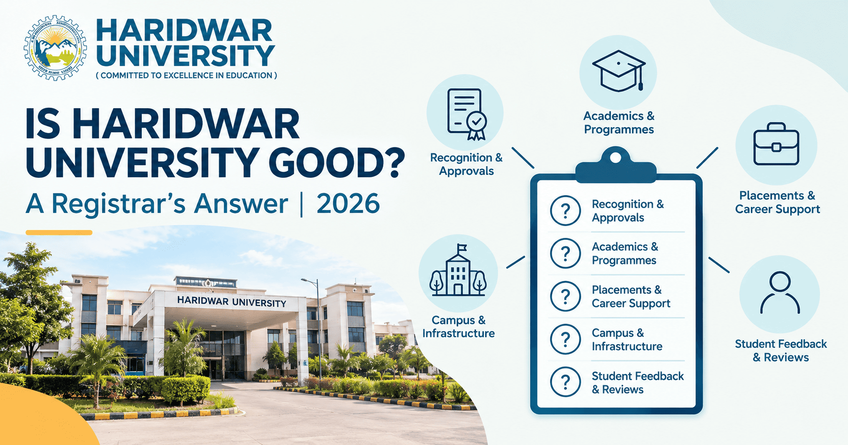 Is Haridwar University good? Honest 2026 review covering recognition, academics, placements, campus and student feedback
