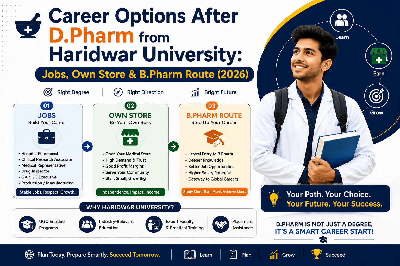 Career Options After D.Pharm from Haridwar University: Jobs, Own Store & B.Pharm Route (2026)