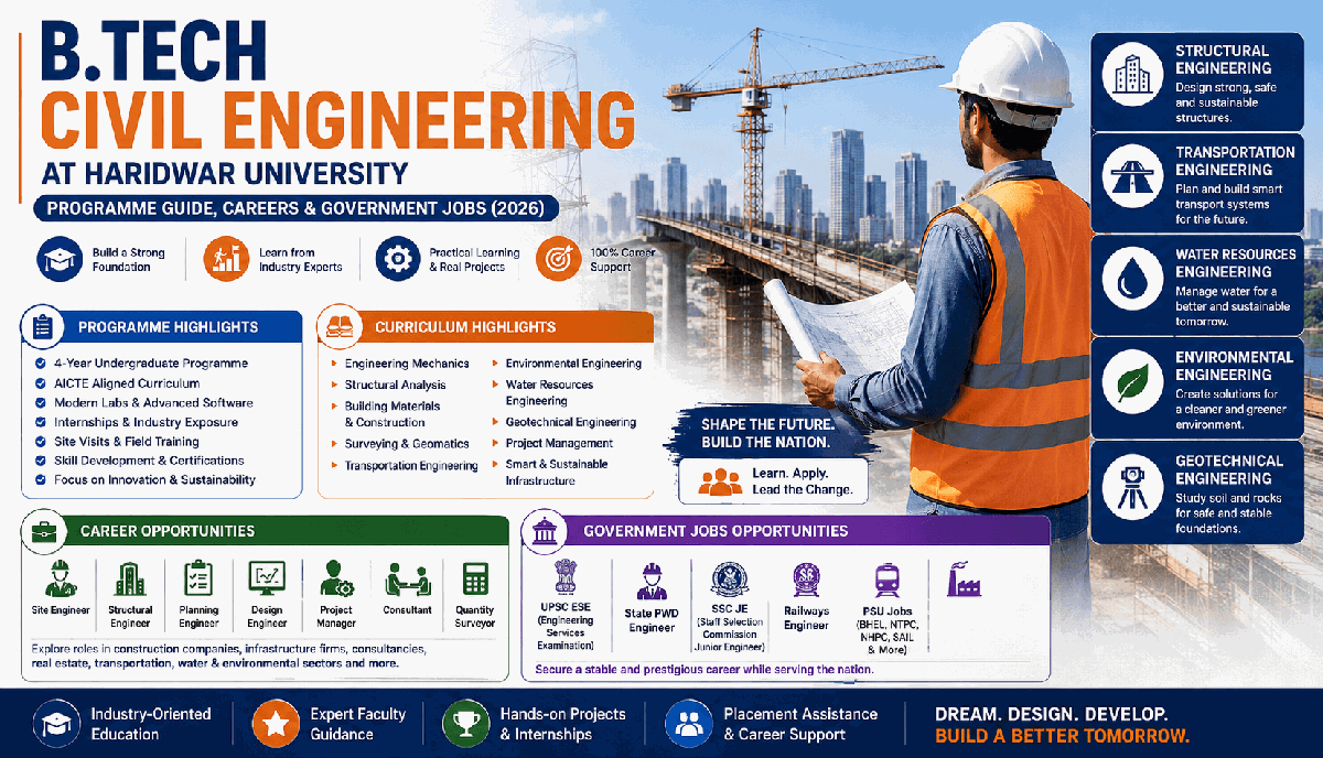 B.Tech Civil Engineering at Haridwar University: Programme Guide, Careers & Government Jobs (2026)